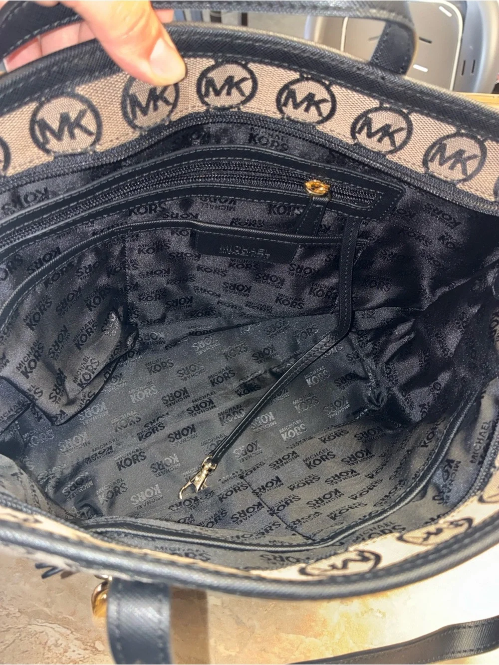 NEW Vintage Michael Kors black and beige Monogram Tote